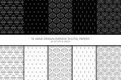 Hand Drawn Damask Digital Paper, Seamless pattern Product Image 1