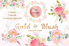 Gold &amp; blush watercolor flowers Product Image 4
