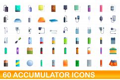 60 accumulator icons set, cartoon style Product Image 1