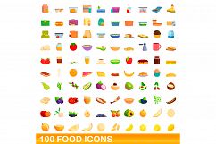 100 food icons set, cartoon style Product Image 1