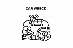 Car Wreck Crash Vector Black Illustration Product Image 1