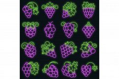 Grape fruit icon set vector neon Product Image 1