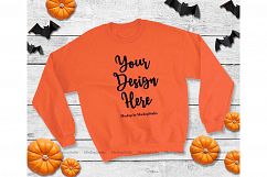 Halloween Orange Sweatshirt Mock Up Fall Gildan Heavy Blend Product Image 1