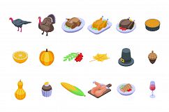 Thanksgiving turkey icons set, isometric style Product Image 1