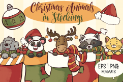 Cute Animals In Christmas Stocking Illustrations Product Image 1