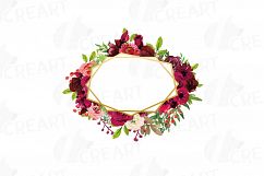 Boho bordo floral frames watercolor clip art pack, burgundy Product Image 11