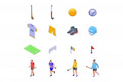 Hurling icons set, isometric style Product Image 1