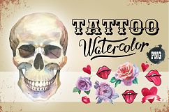 Tattoo PNG watercolor set skull Product Image 1