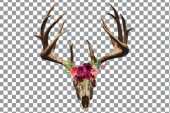 Floral Deer Skull watercolor clip art, Indian Tribal skull Product Image 2