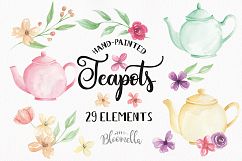 Teapots Floral Clipart Elements Flowers Wonderland  Product Image 1