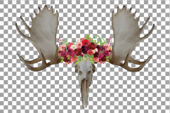 Floral Moose Skull watercolor clip art, Indian Tribal Moose Product Image 2