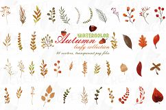 Autumn leaves and branches watercolor clip art pack, png Product Image 1