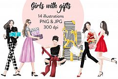 Girls with gifts fashion clipart Product Image 1