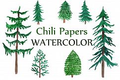 Watercolor Pine Trees Clipart Product Image 2