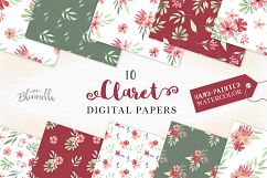 Claret Red Floral Seamless Patterns Green Digital Papers Product Image 1