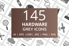 145 Hardware Flat Greyscale Icons Product Image 1