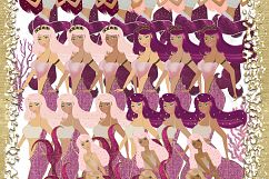 Mermaids Clipart design in Pink and Purple gold glitter - Huge Set of : PNG files Product Image 16