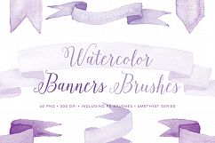Photoshop Brushes Watercolor Ribbons purple - bonus PNG Product Image 1