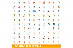 100 people icons set, cartoon style Product Image 1