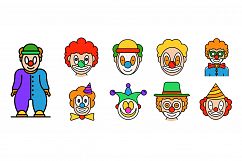 Clown icons set line color vector Product Image 1