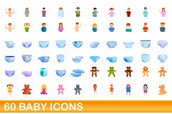 60 baby icons set, cartoon style Product Image 1