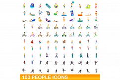 100 people icons set, cartoon style Product Image 1