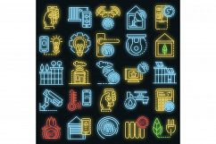 Intelligent building system icon set vector neon Product Image 1