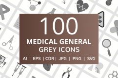 100 Medical General Flat Greyscale Icons Product Image 1