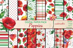 Watercolor Poppies seamless digital paper pack Product Image 1