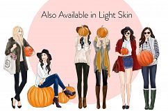 Fashion illustration clipart-Girls with Pumpkins - Dark Skin Product Image 4