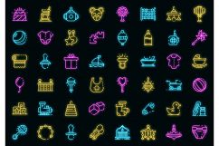 Baby items icons set vector neon Product Image 1