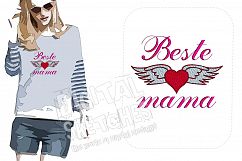 Beste Mama Saying German Wings Heart Machine Embroidery Product Image 1
