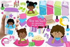 Slumber party, Pyjama Party clipart, African American girls MEGA Bundle, graphics AMB-2336 Product Image 1