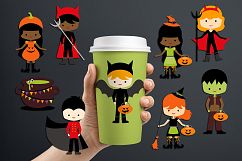 Trick or Treat Kids in Halloween costumes clip art graphics Product Image 1