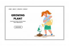 Growing Plant In Garden And Girl Watering Vector Product Image 1