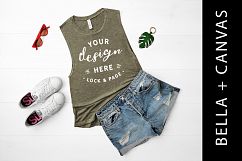 Tank Top Mockup Heather Olive Bella Canvas 8803 Muscle Top Product Image 1