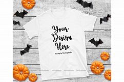 Halloween Fall White Gildan Tshirt Mock Up Flat Lay Display Product Image 1