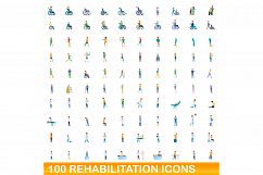 100 rehabilitation icons set, cartoon style Product Image 1