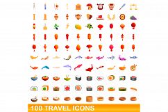 100 travel icons set, cartoon style Product Image 1