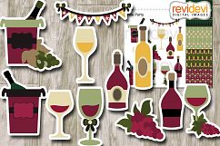 Wine party clipart, wine tasting, wine glasses, bottles, gra Product Image 1