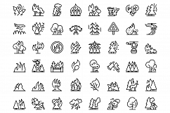 Burning forest icons set, outline style Product Image 1