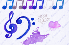 WATERCOLOR MUSIC Clipart Royal Blue Purple Music Notes Treble Clef Piano Keys Fun Watercolour Paint Splash Graphics Product Image 4