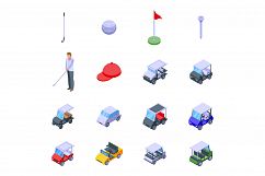 Golf cart icons set, isometric style Product Image 1