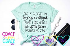 She Is Clothed In Leggings and Oversized T-Shirts Product Image 1