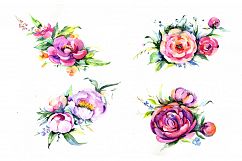 Elegant bouquet pink flower PNG watercolor set Product Image 1
