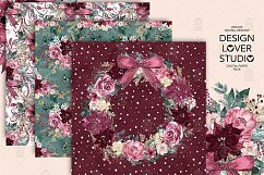 Burgundy Christmas digital paper pack I. Product Image 4