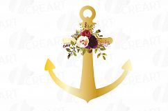 Floral anchor clip art collection, watercolor floral anchor, Nautical anchor Files Vector Illustrator, PNG, EPS, JPG files included Product Image 3