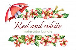 Red and white petunias and umbrellas Product Image 1