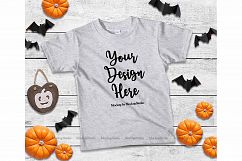 Halloween Kids Heather Gray Tshirt Mock Up Teen Flat Lay Product Image 1