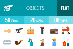 50 Objects Flat Multicolor Icons Product Image 1
